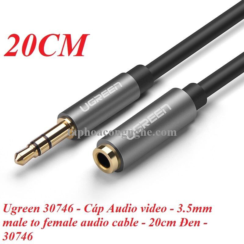 Ugreen 30746 20CM màu Đen Cáp âm thanh 3.5mm nối dài 30746 30030746